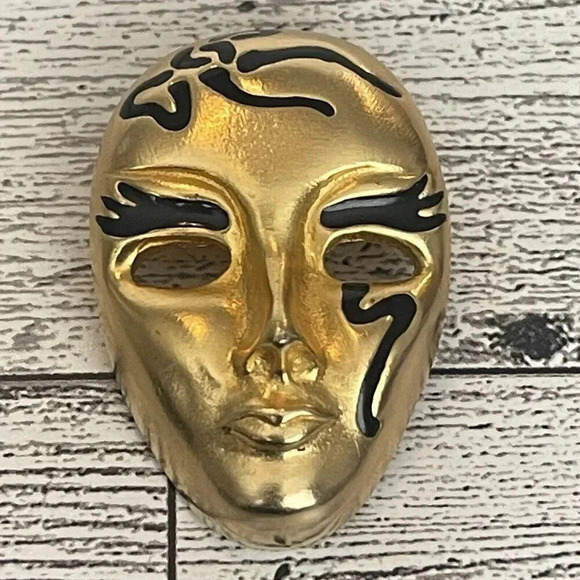 Vintage VTG Les Bernard Theatricl face brooch figural mask - Picture 1 of 5
